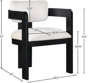 Meridian Furniture Sacha Cream Velvet Dining Chair with Fluted Wood Frame and Matte Black Contrast 11095Cream-C