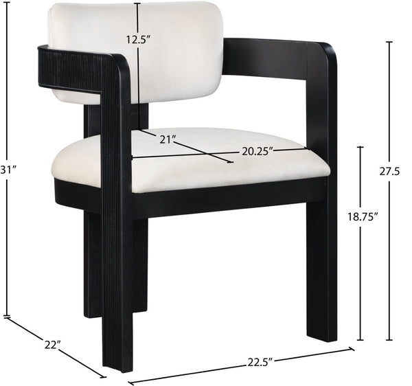 Meridian Furniture Sacha Cream Velvet Dining Chair with Fluted Wood Frame and Matte Black Contrast 11095Cream-C