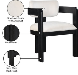 Meridian Furniture Sacha Cream Velvet Dining Chair with Fluted Wood Frame and Matte Black Contrast 11095Cream-C