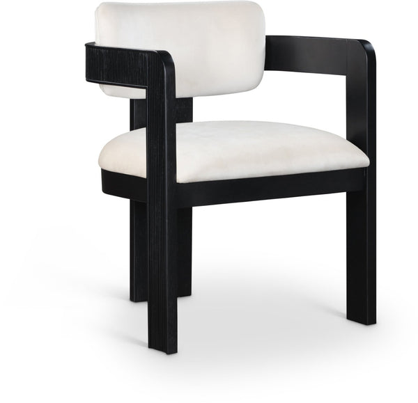 Meridian Furniture Sacha Cream Velvet Dining Chair with Fluted Wood Frame and Matte Black Contrast 11095Cream-C