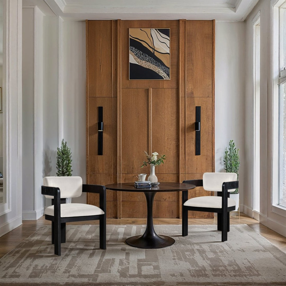 Meridian Furniture Sacha Cream Velvet Dining Chair with Fluted Wood Frame and Matte Black Contrast 11095Cream-C