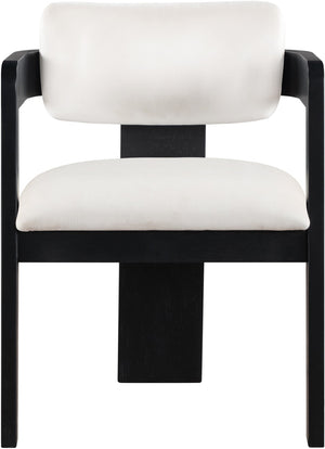 Meridian Furniture Sacha Cream Velvet Dining Chair with Fluted Wood Frame and Matte Black Contrast 11095Cream-C
