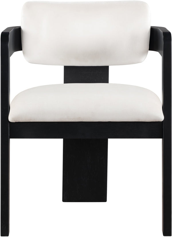 Meridian Furniture Sacha Cream Velvet Dining Chair with Fluted Wood Frame and Matte Black Contrast 11095Cream-C