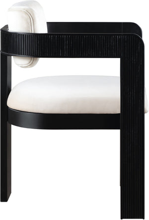 Meridian Furniture Sacha Cream Velvet Dining Chair with Fluted Wood Frame and Matte Black Contrast 11095Cream-C