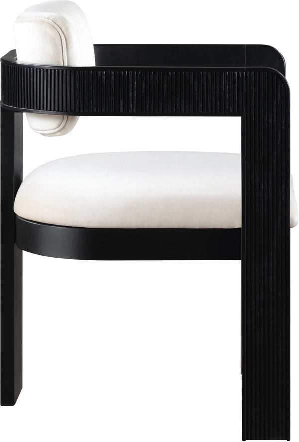 Meridian Furniture Sacha Cream Velvet Dining Chair with Fluted Wood Frame and Matte Black Contrast 11095Cream-C