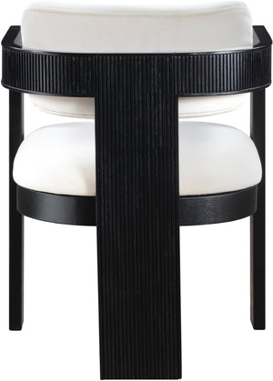 Meridian Furniture Sacha Cream Velvet Dining Chair with Fluted Wood Frame and Matte Black Contrast 11095Cream-C