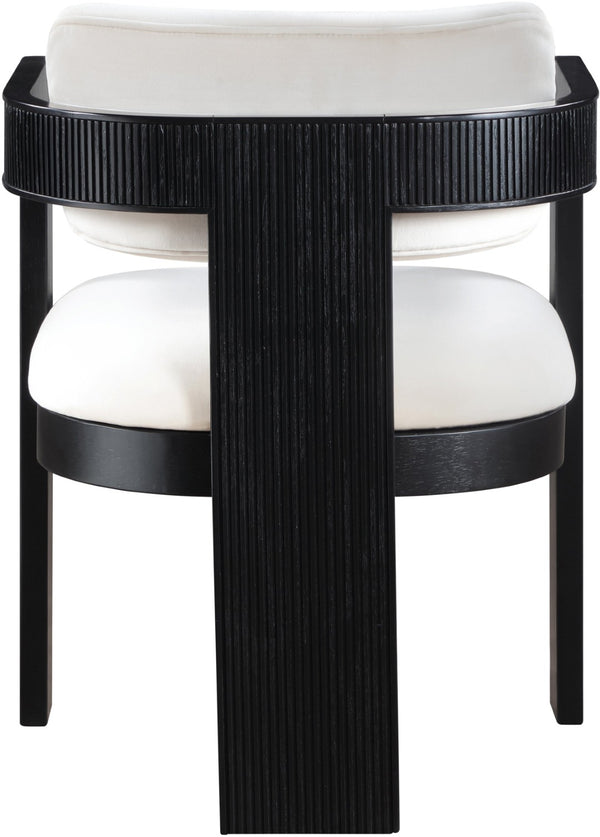 Meridian Furniture Sacha Cream Velvet Dining Chair with Fluted Wood Frame and Matte Black Contrast 11095Cream-C