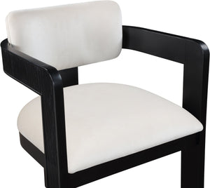 Meridian Furniture Sacha Cream Velvet Dining Chair with Fluted Wood Frame and Matte Black Contrast 11095Cream-C