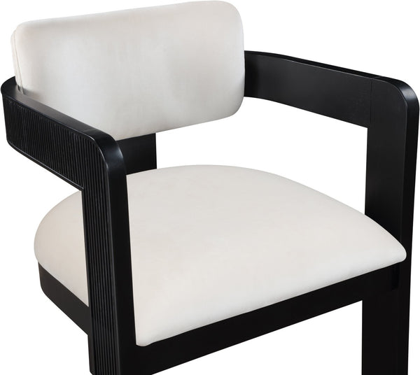 Meridian Furniture Sacha Cream Velvet Dining Chair with Fluted Wood Frame and Matte Black Contrast 11095Cream-C