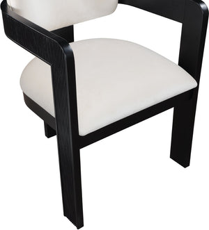 Meridian Furniture Sacha Cream Velvet Dining Chair with Fluted Wood Frame and Matte Black Contrast 11095Cream-C