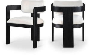 Meridian Furniture Sacha Cream Velvet Dining Chair with Fluted Wood Frame and Matte Black Contrast 11095Cream-C