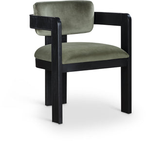 Meridian Furniture Sacha Plush Velvet Dining Chair with Fluted Black Wood Legs for Elegant Rooms 11095Green-C