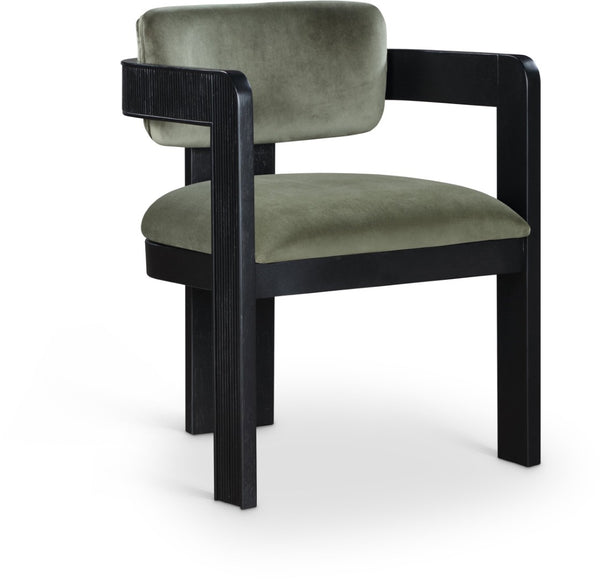 Meridian Furniture Sacha Plush Velvet Dining Chair with Fluted Black Wood Legs for Elegant Rooms 11095Green-C