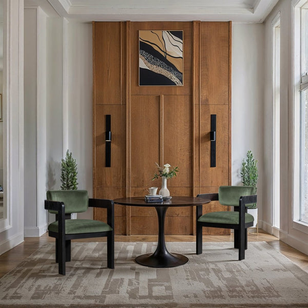 Meridian Furniture Sacha Plush Velvet Dining Chair with Fluted Black Wood Legs for Elegant Rooms 11095Green-C