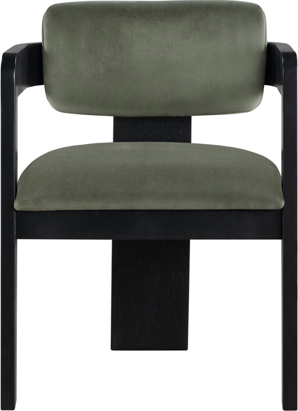 Meridian Furniture Sacha Plush Velvet Dining Chair with Fluted Black Wood Legs for Elegant Rooms 11095Green-C