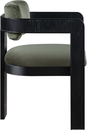 Meridian Furniture Sacha Plush Velvet Dining Chair with Fluted Black Wood Legs for Elegant Rooms 11095Green-C