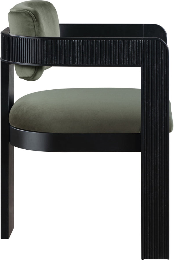 Meridian Furniture Sacha Plush Velvet Dining Chair with Fluted Black Wood Legs for Elegant Rooms 11095Green-C