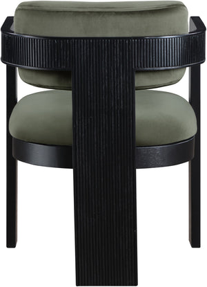Meridian Furniture Sacha Plush Velvet Dining Chair with Fluted Black Wood Legs for Elegant Rooms 11095Green-C