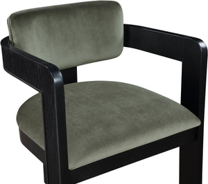 Meridian Furniture Sacha Plush Velvet Dining Chair with Fluted Black Wood Legs for Elegant Rooms 11095Green-C