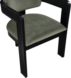 Meridian Furniture Sacha Plush Velvet Dining Chair with Fluted Black Wood Legs for Elegant Rooms 11095Green-C