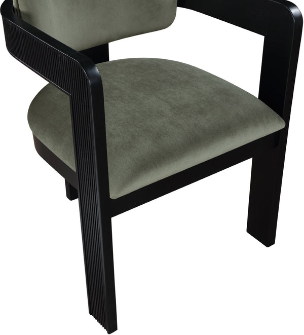 Meridian Furniture Sacha Plush Velvet Dining Chair with Fluted Black Wood Legs for Elegant Rooms 11095Green-C