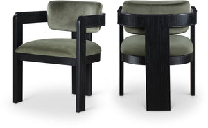 Meridian Furniture Sacha Plush Velvet Dining Chair with Fluted Black Wood Legs for Elegant Rooms 11095Green-C