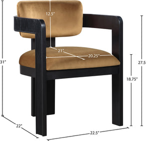 Meridian Furniture Sacha Fluted Frame Velvet Dining Chair with Solid Wood Base for Elegant Rooms 11095Saddle-C