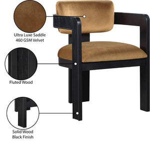 Meridian Furniture Sacha Fluted Frame Velvet Dining Chair with Solid Wood Base for Elegant Rooms 11095Saddle-C