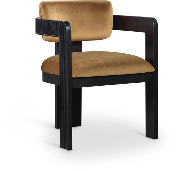 Meridian Furniture Sacha Fluted Frame Velvet Dining Chair with Solid Wood Base for Elegant Rooms 11095Saddle-C