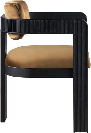 Meridian Furniture Sacha Fluted Frame Velvet Dining Chair with Solid Wood Base for Elegant Rooms 11095Saddle-C