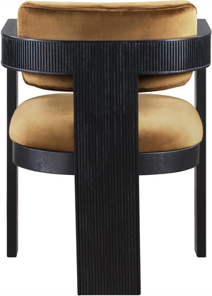 Meridian Furniture Sacha Fluted Frame Velvet Dining Chair with Solid Wood Base for Elegant Rooms 11095Saddle-C