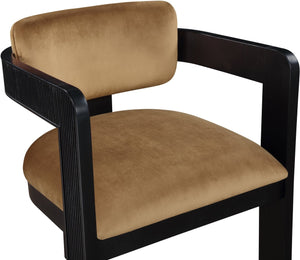 Meridian Furniture Sacha Fluted Frame Velvet Dining Chair with Solid Wood Base for Elegant Rooms 11095Saddle-C