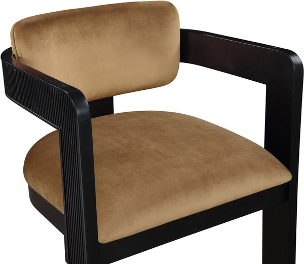 Meridian Furniture Sacha Fluted Frame Velvet Dining Chair with Solid Wood Base for Elegant Rooms 11095Saddle-C