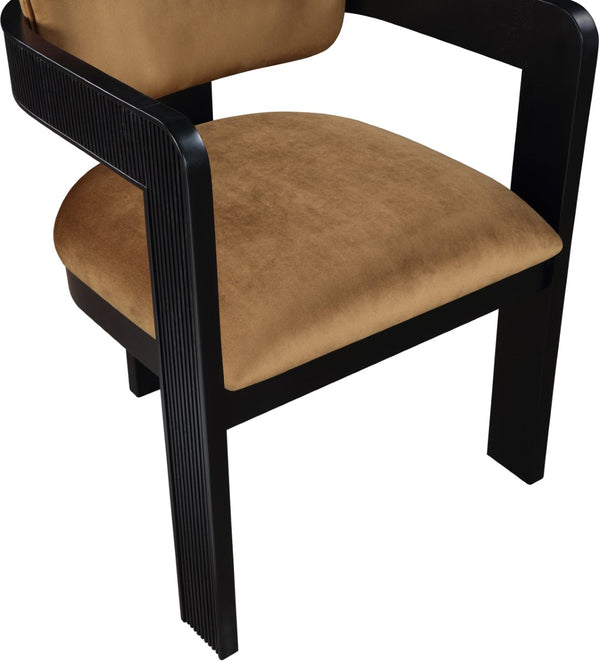 Meridian Furniture Sacha Fluted Frame Velvet Dining Chair with Solid Wood Base for Elegant Rooms 11095Saddle-C