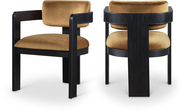 Meridian Furniture Sacha Fluted Frame Velvet Dining Chair with Solid Wood Base for Elegant Rooms 11095Saddle-C