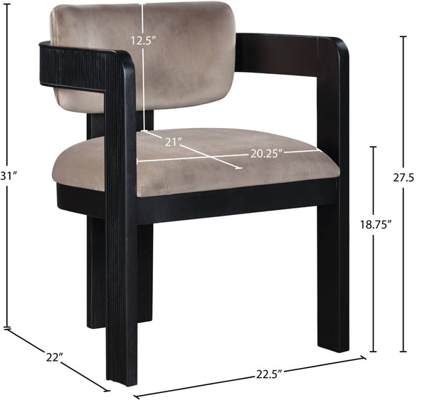 Meridian Furniture Sacha Velvet Dining Chair with Fluted Wood Legs and Structured Taupe Upholstery 11095Taupe-C