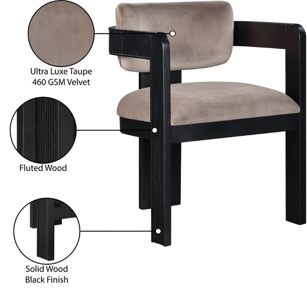 Meridian Furniture Sacha Velvet Dining Chair with Fluted Wood Legs and Structured Taupe Upholstery 11095Taupe-C