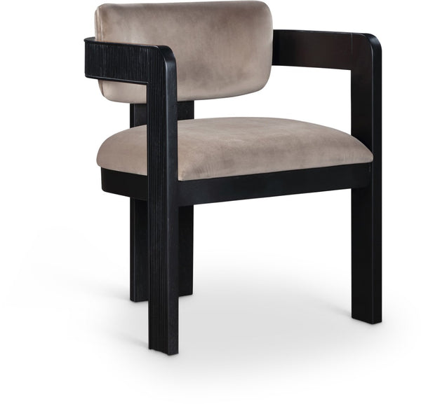Meridian Furniture Sacha Velvet Dining Chair with Fluted Wood Legs and Structured Taupe Upholstery 11095Taupe-C