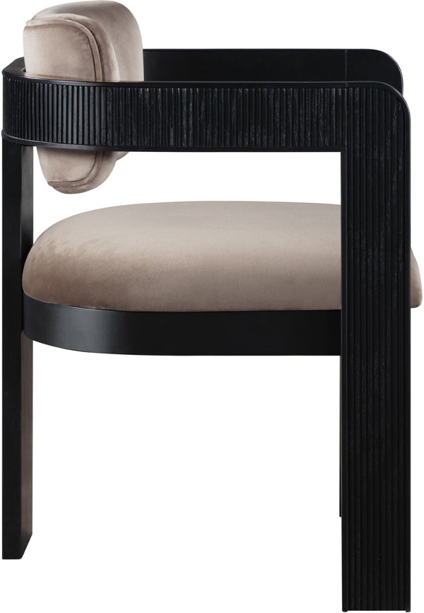 Meridian Furniture Sacha Velvet Dining Chair with Fluted Wood Legs and Structured Taupe Upholstery 11095Taupe-C