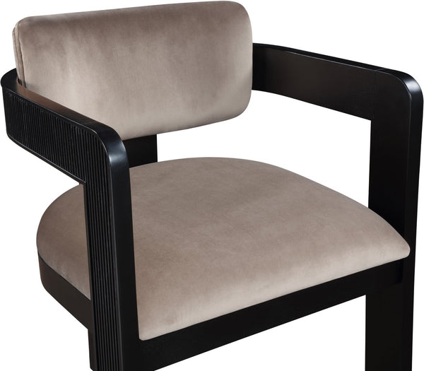 Meridian Furniture Sacha Velvet Dining Chair with Fluted Wood Legs and Structured Taupe Upholstery 11095Taupe-C