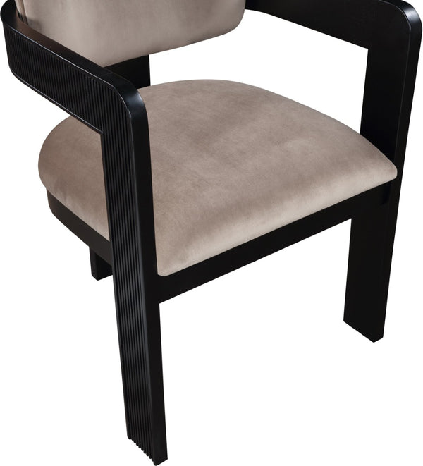 Meridian Furniture Sacha Velvet Dining Chair with Fluted Wood Legs and Structured Taupe Upholstery 11095Taupe-C