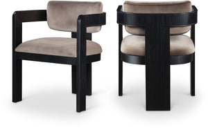 Meridian Furniture Sacha Velvet Dining Chair with Fluted Wood Legs and Structured Taupe Upholstery 11095Taupe-C