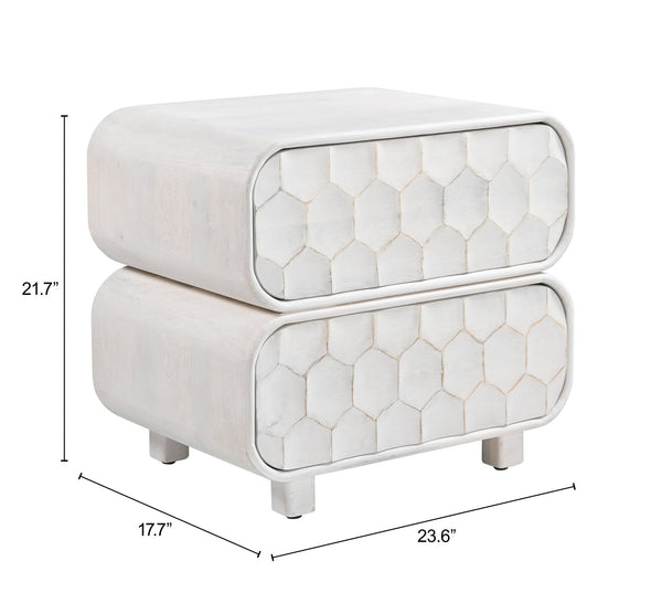 Zuo Modern Miro Solid Mango Wood Nightstand Whitewashed Finish Minimalist Bedside Storage 110966