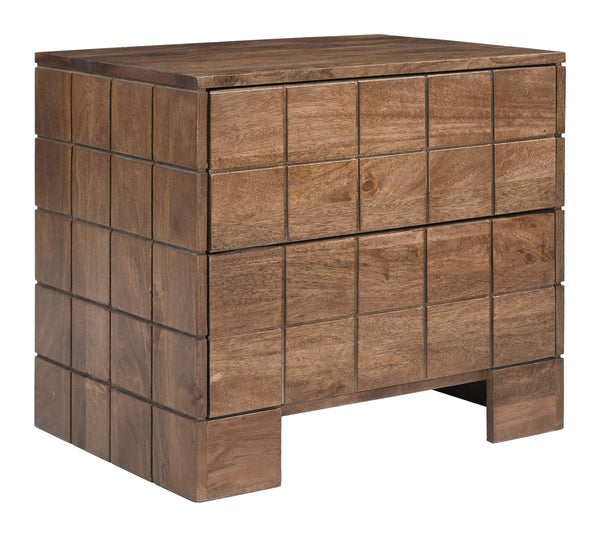 Zuo Modern Modo Walnut Mango Wood Nightstand with Two Drawers for Modern Bedroom Decor 110967
