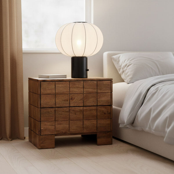 Modo Walnut Mango Wood Nightstand with Two Drawers for Modern Bedroom Decor