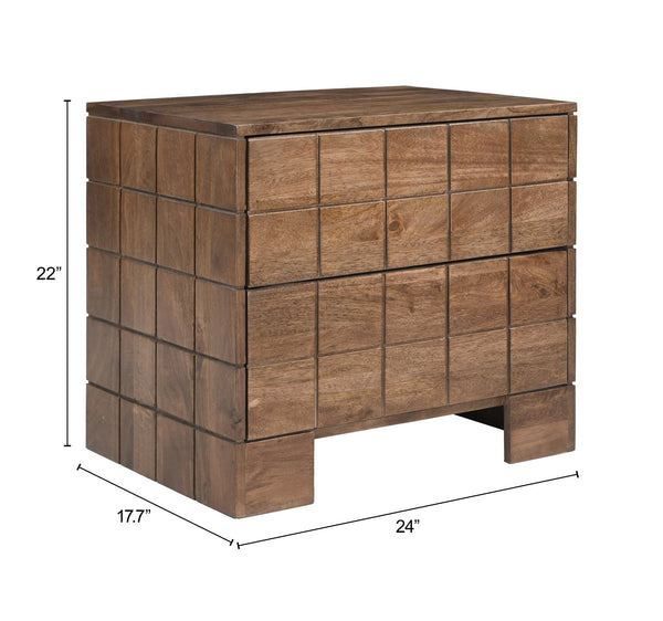 Modo Walnut Mango Wood Nightstand with Two Drawers for Modern Bedroom Decor