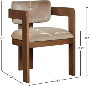 Meridian Furniture Sacha Plush Velvet Dining Chair with Fluted Walnut Frame for Elegant Interiors 11096Beige-C