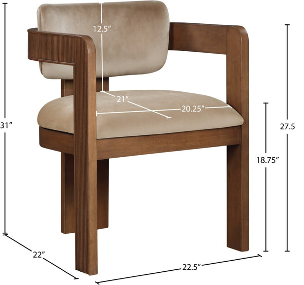 Meridian Furniture Sacha Plush Velvet Dining Chair with Fluted Walnut Frame for Elegant Interiors 11096Beige-C