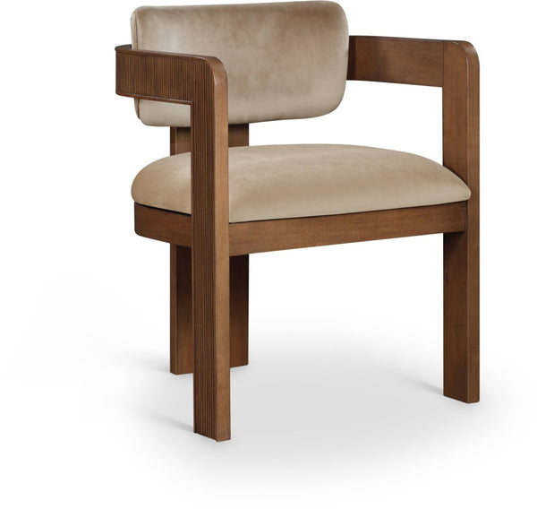 Meridian Furniture Sacha Plush Velvet Dining Chair with Fluted Walnut Frame for Elegant Interiors 11096Beige-C