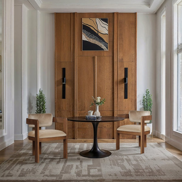 Meridian Furniture Sacha Plush Velvet Dining Chair with Fluted Walnut Frame for Elegant Interiors 11096Beige-C